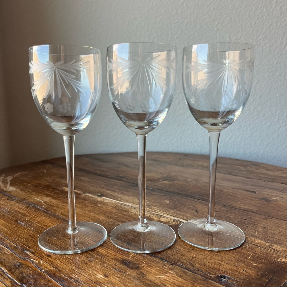 Set of 3 Toscany Crystal Tall Wine Glasses from Romania